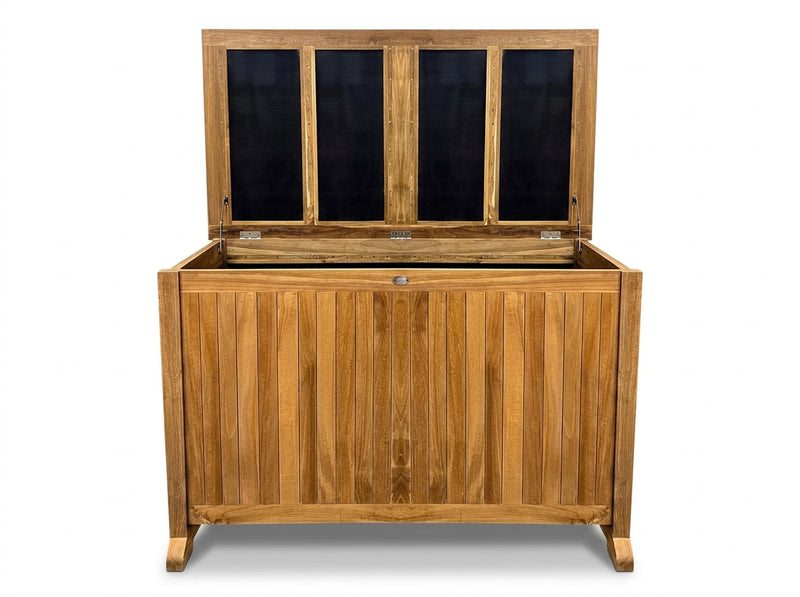 teak outdoor cushion storage box front view