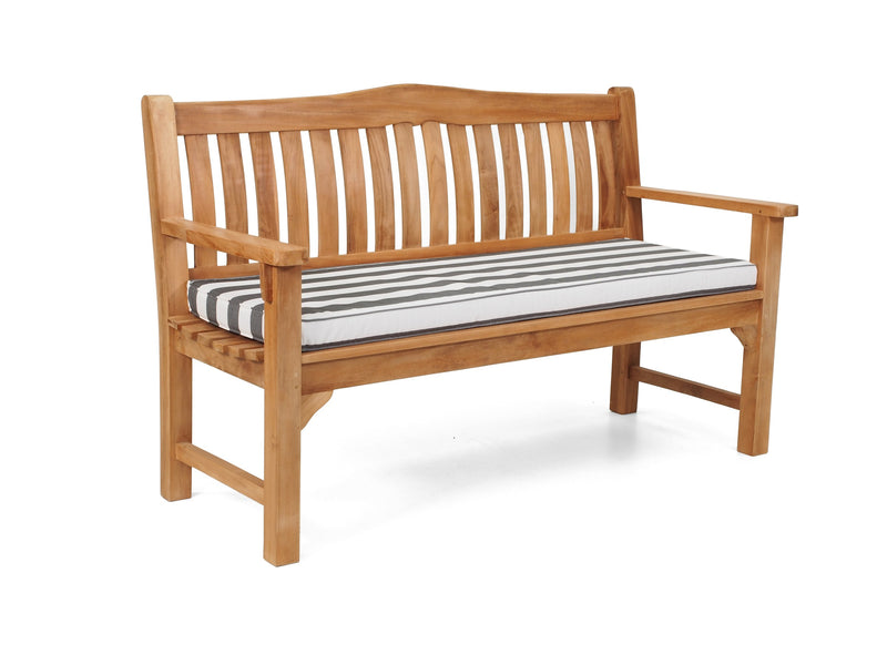 Glasgow teak bench with Denim & White Stripe Sunproof cushion
