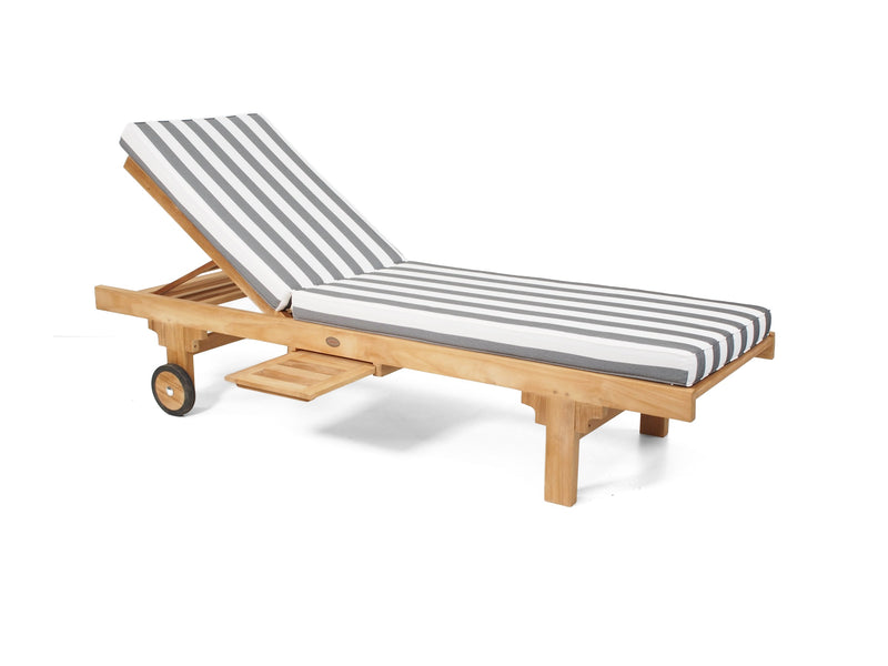 Traditional teak pool lounge with Denim & White Stripe Sunproof cushion