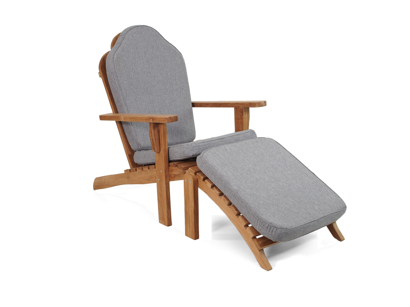 Teak Adirondack chair and foot stool with Grey Sunproof cushion