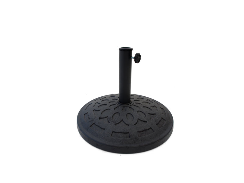 Round outdoor umbrella stand from the front, showing the tightening knob