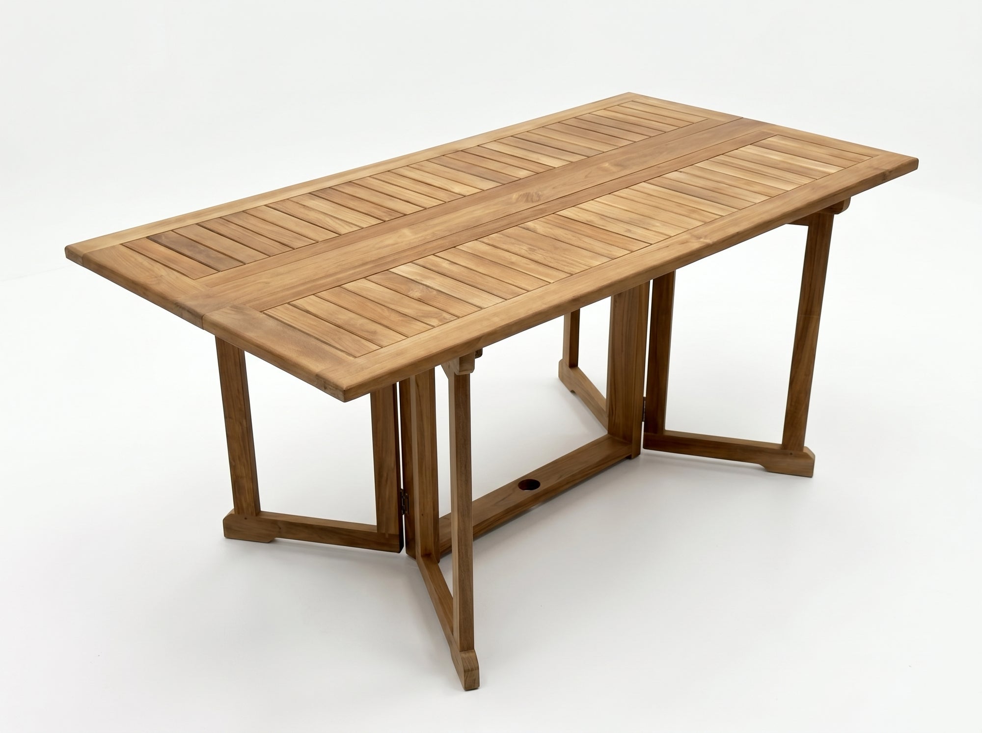 Teak butterfly folding dining table fully open