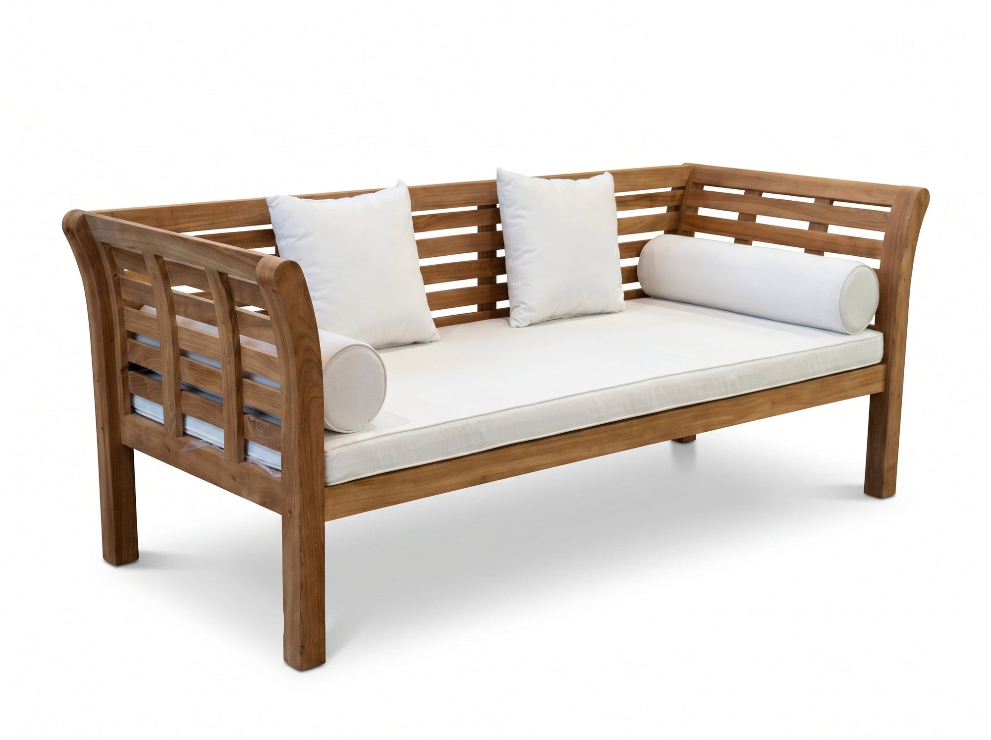 teak Ipanema outdoor daybed with cushions angled view