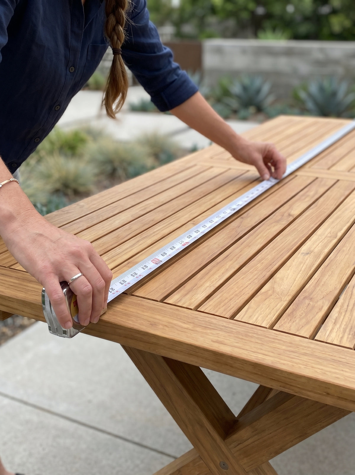 Measuring a teak table top