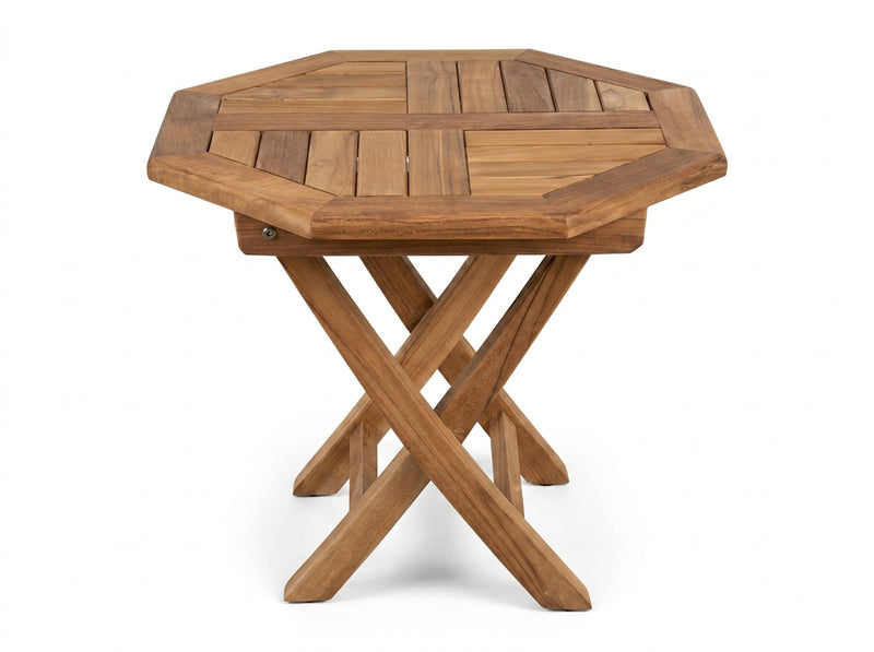teak octagonal folding coffee table side view