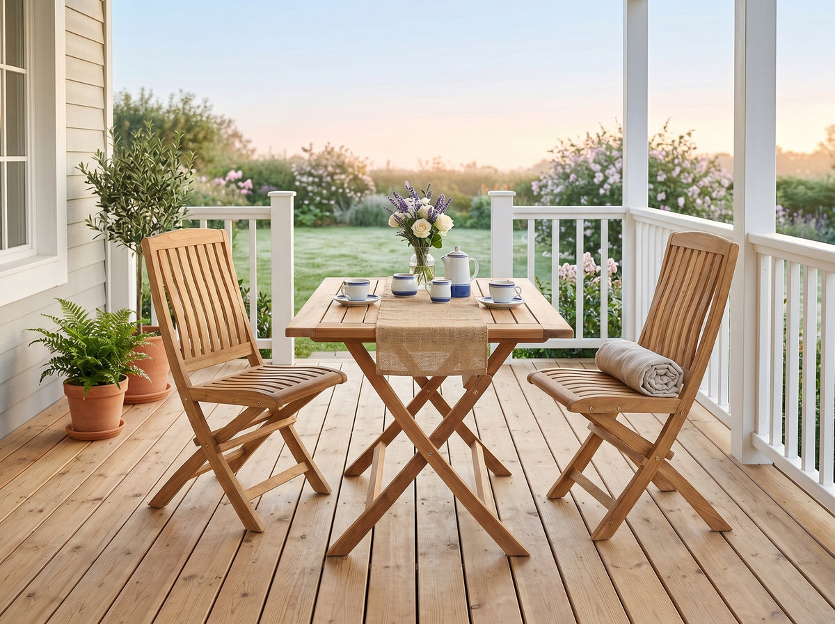 teak Radar folding outdoor table in outdoor setting