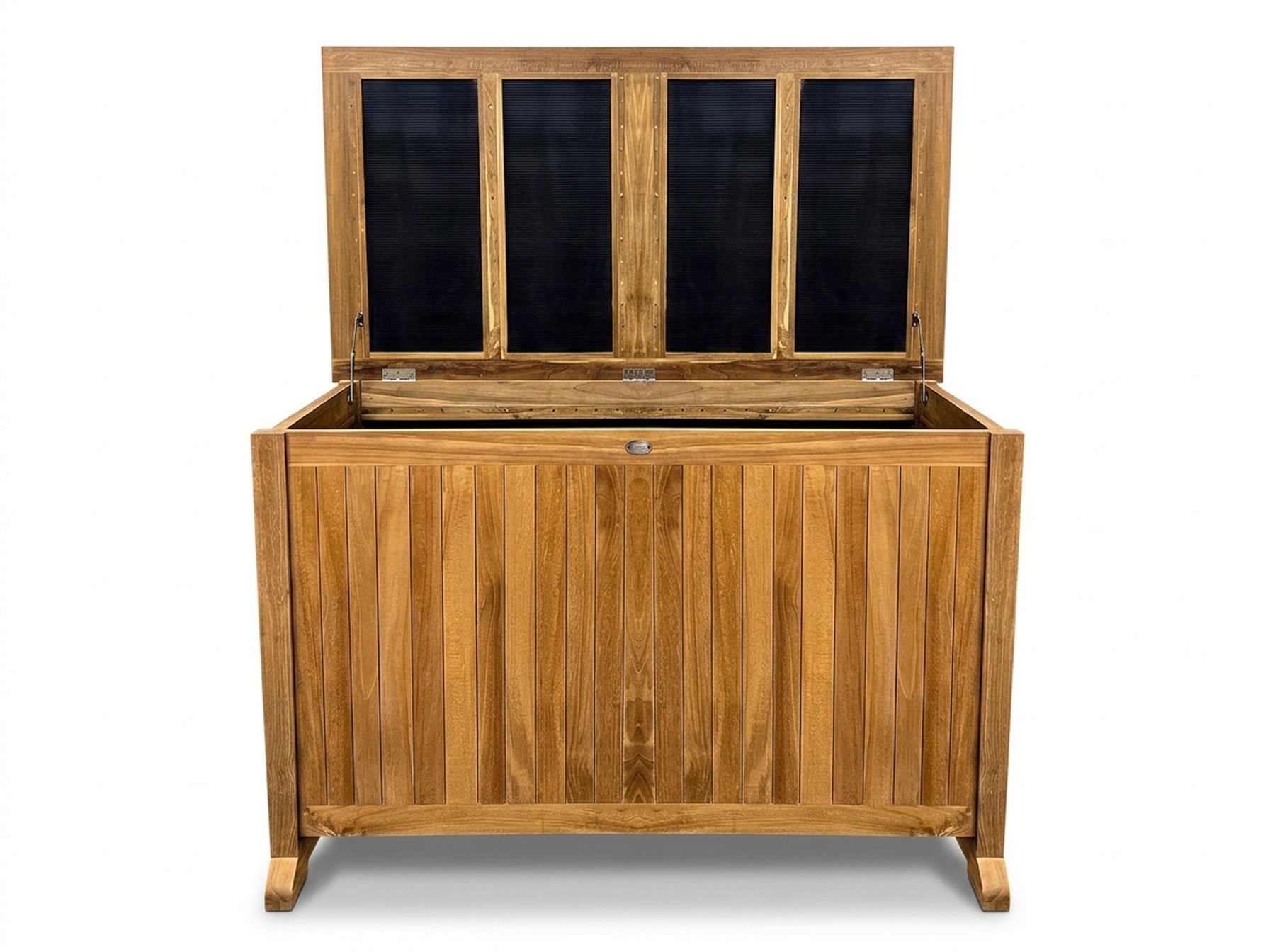 teak outdoor cushion storage box front view