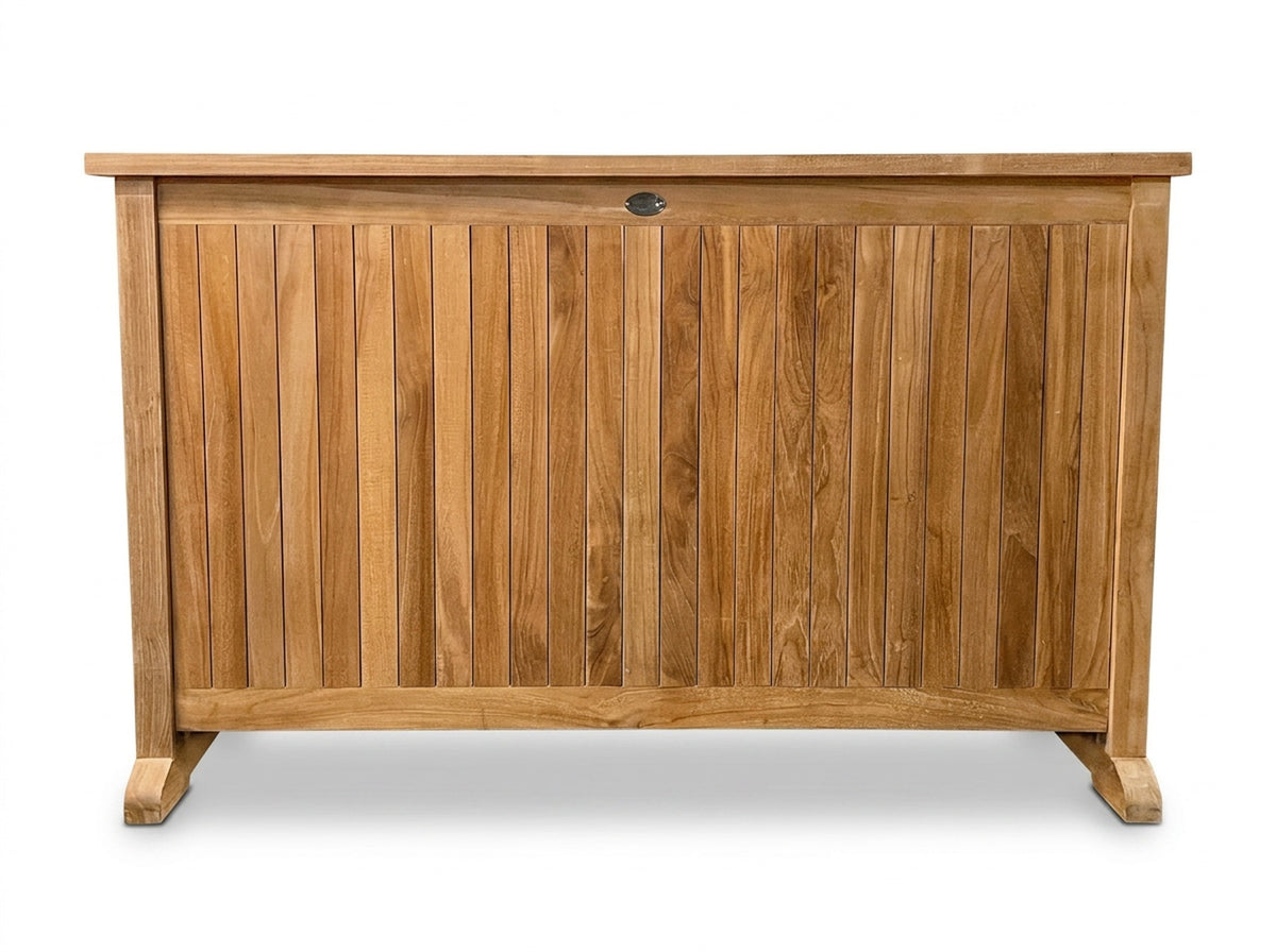 teak outdoor cushion storage box front view