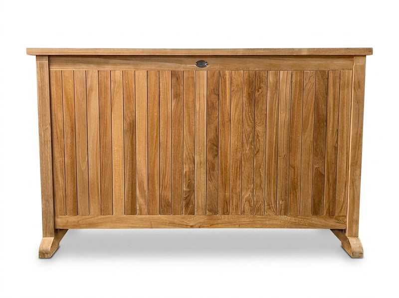 teak outdoor cushion storage box front view