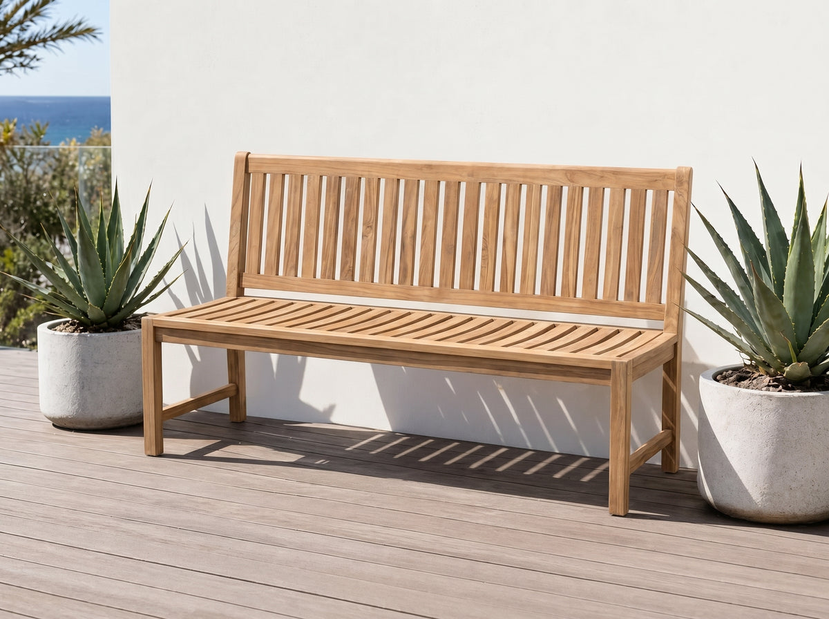 teak Sierra garden dining bench in outdoor setting