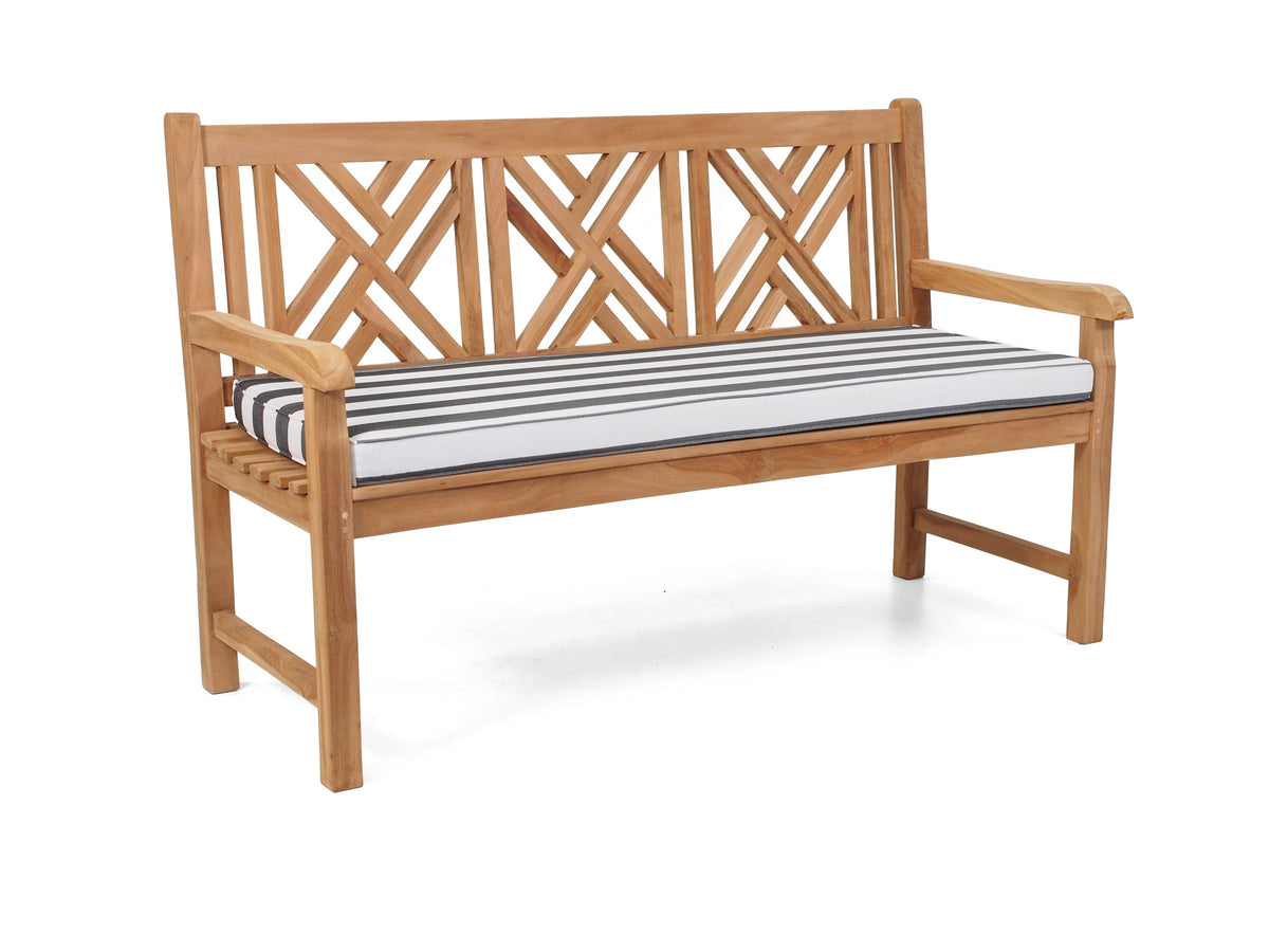 Geo teak bench with Denim & White Stripe Sunproof cushion
