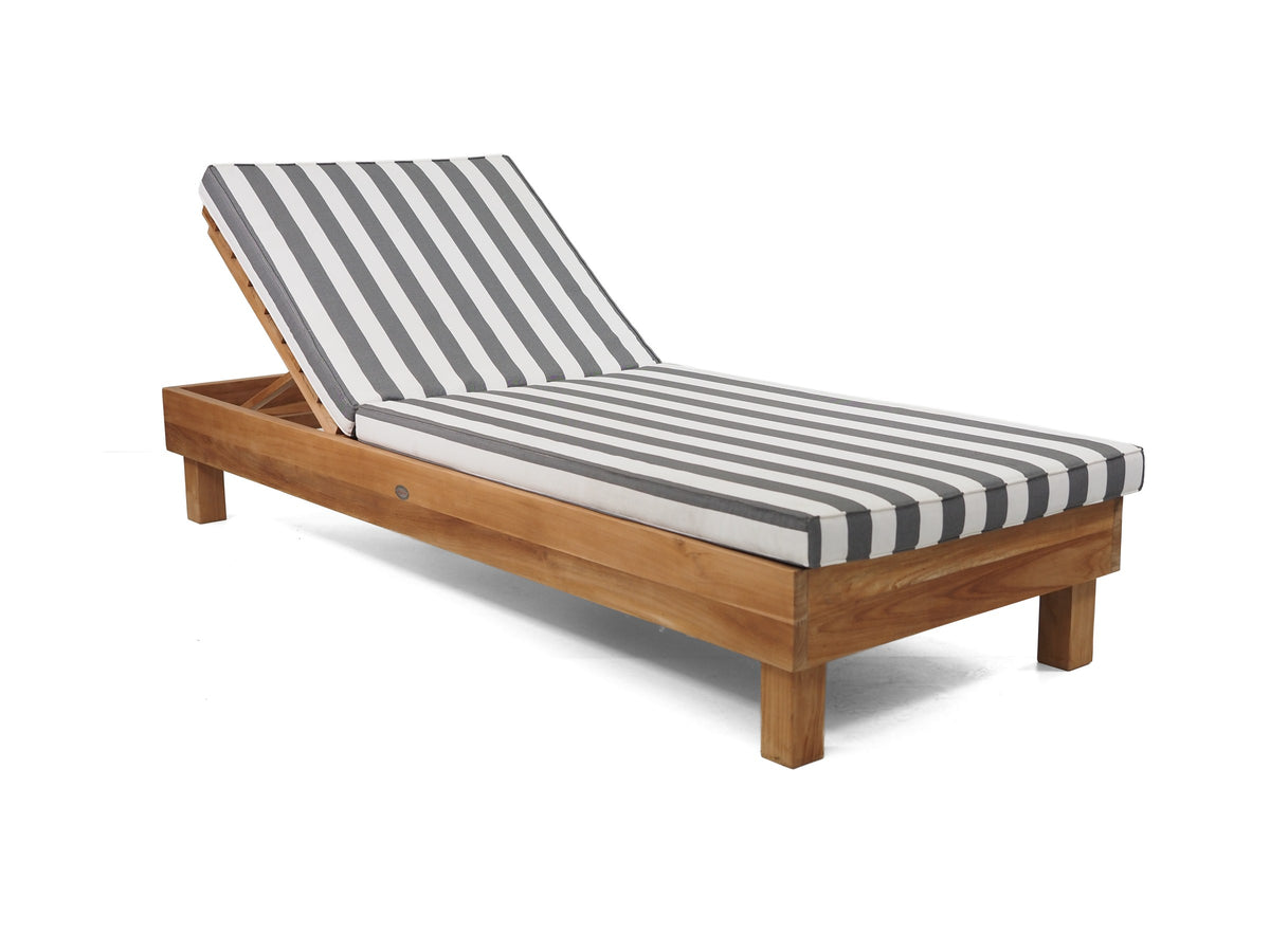 Portsea Wide teak pool lounge with Denim & White Stripe Sunproof cushion