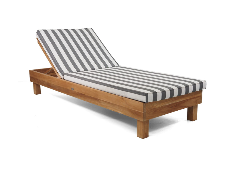 Portsea Wide teak pool lounge with Denim & White Stripe Sunproof cushion