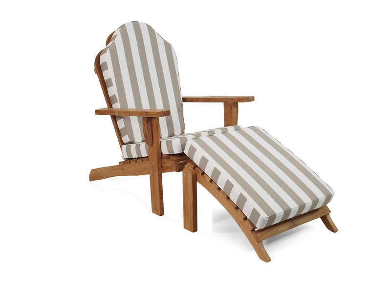 Teak Adirondack chair and foot stool with Beige & White Stripe Sunproof cushion
