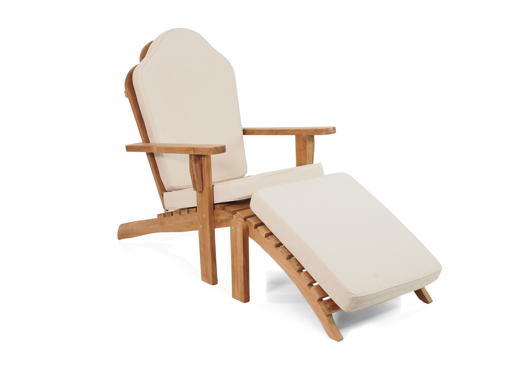 Teak Adirondack chair and foot stool with Flax Sunproof cushion