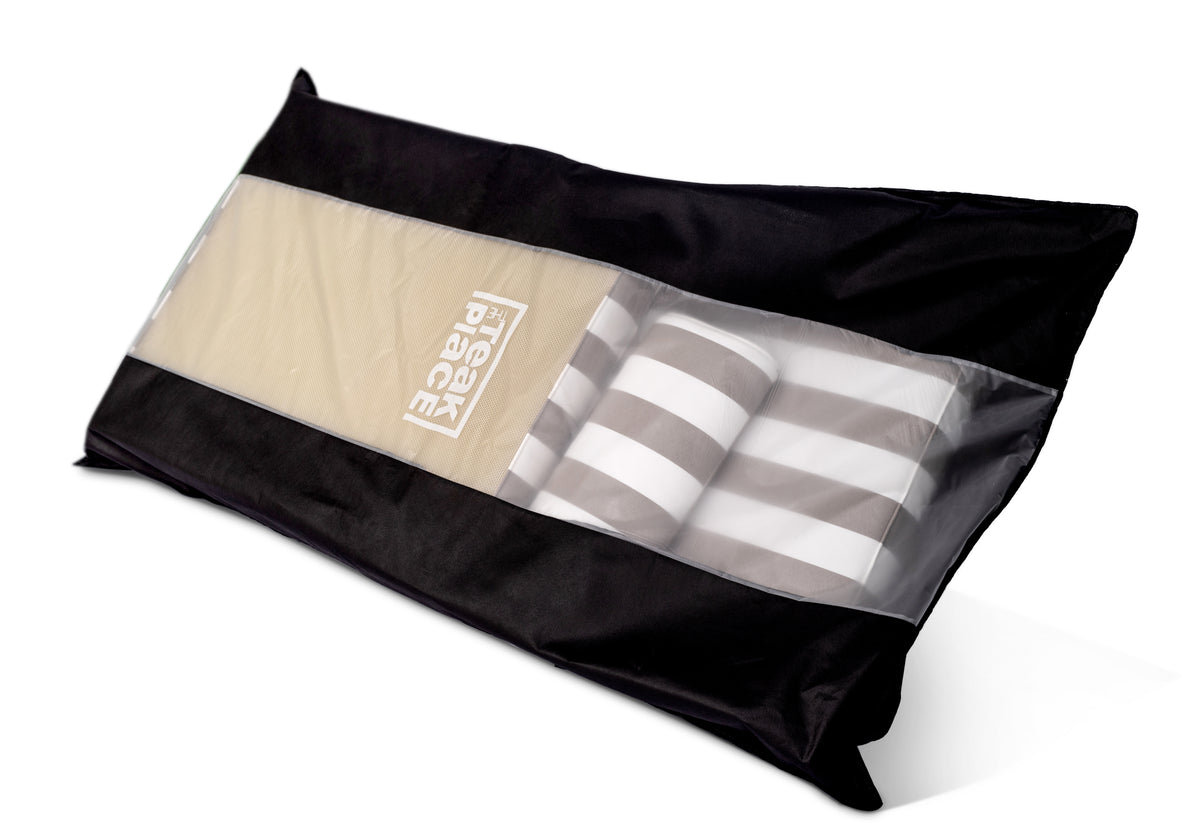 Sunproof sun lounge cushion styled on outdoor teak sun lounge